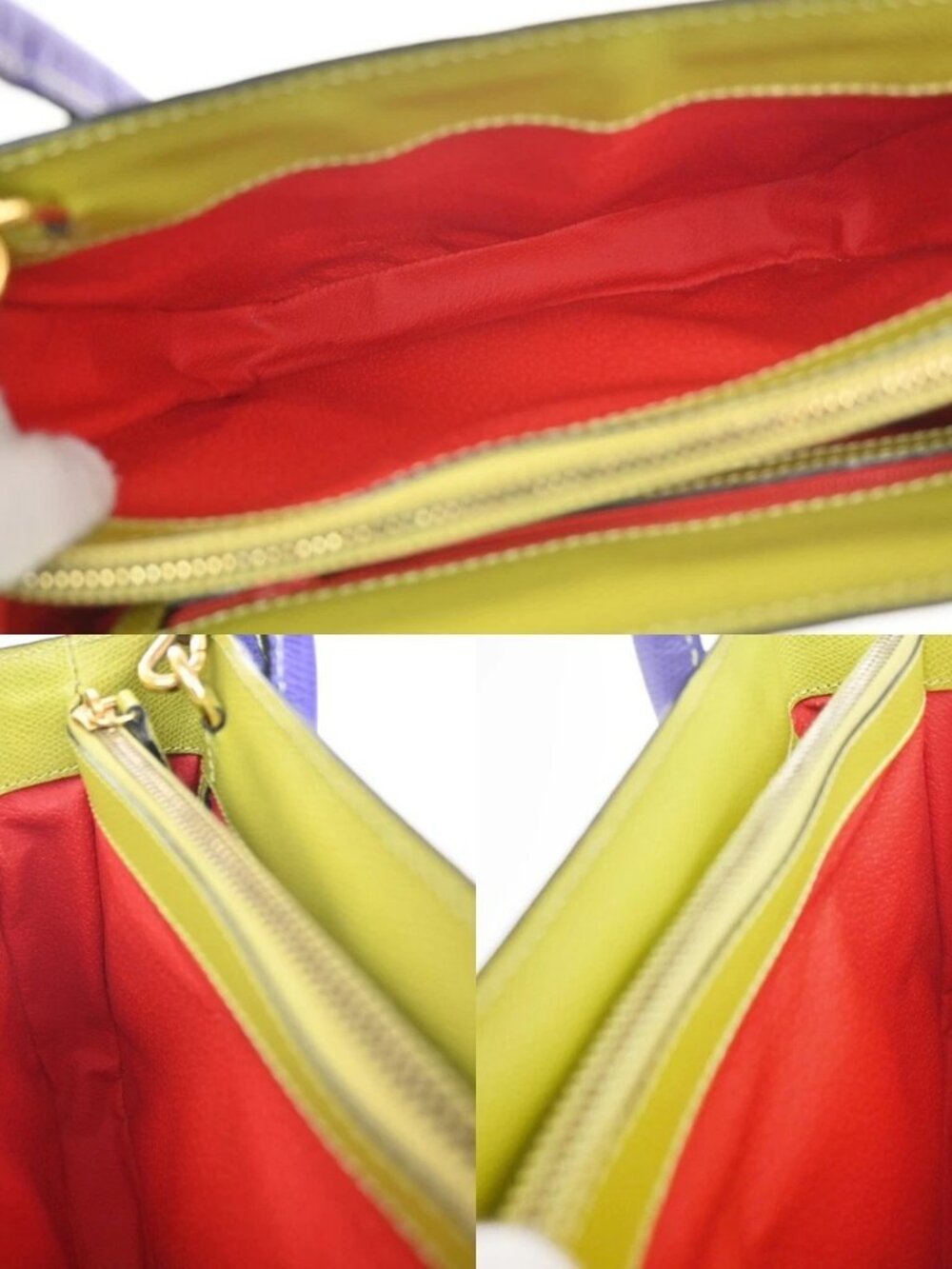 CELINE Logo 2Way Shoulder Hand Bag Leather Green Purple GHW Italy 70RL972 - Picture 8 of 16